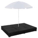 Loungebed met parasol poly rattan zwart