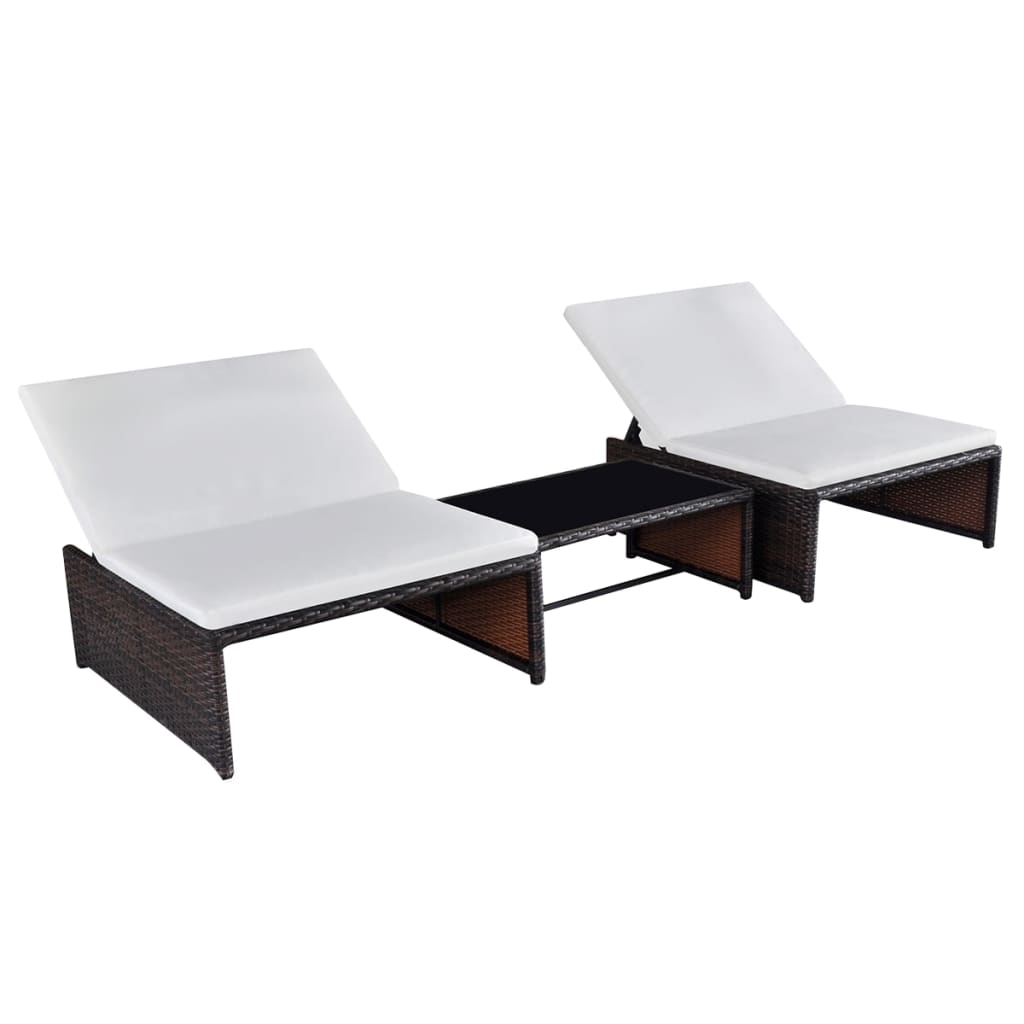 Tuinstoelen 2 st verstelbaar met tafel poly rattan bruin