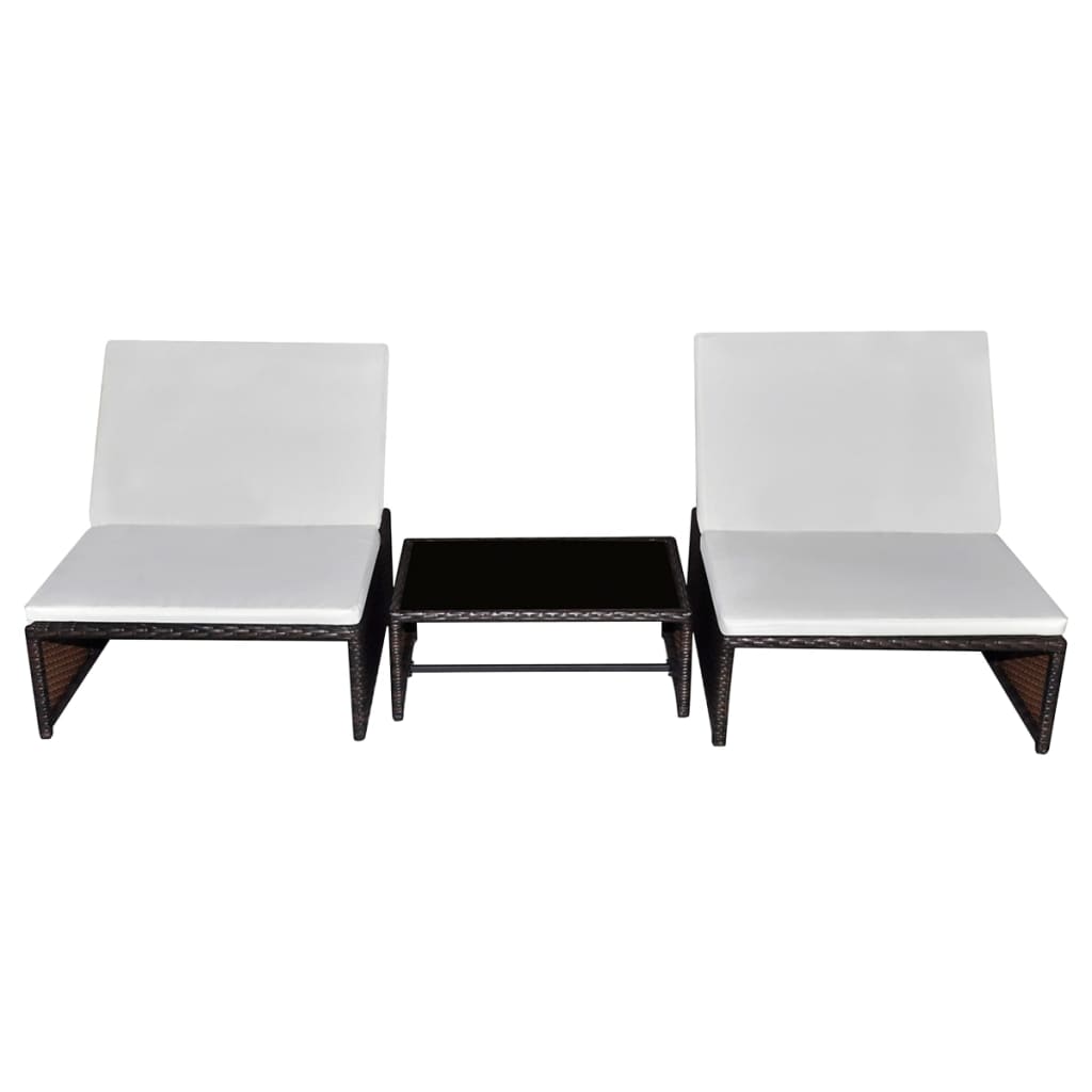 Tuinstoelen 2 st verstelbaar met tafel poly rattan bruin
