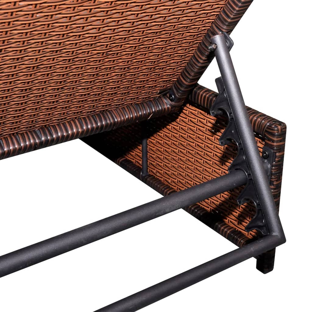 Tuinstoelen 2 st verstelbaar met tafel poly rattan bruin