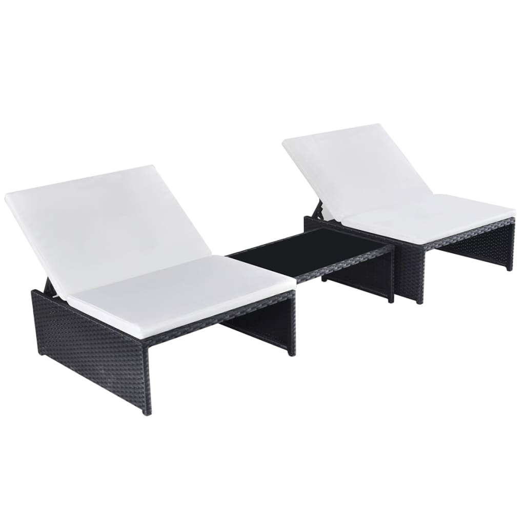 Tuinstoelen 2 st verstelbaar met tafel poly rattan zwart