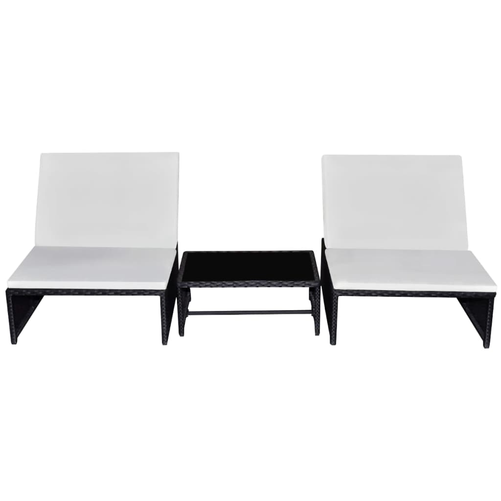 Tuinstoelen 2 st verstelbaar met tafel poly rattan zwart
