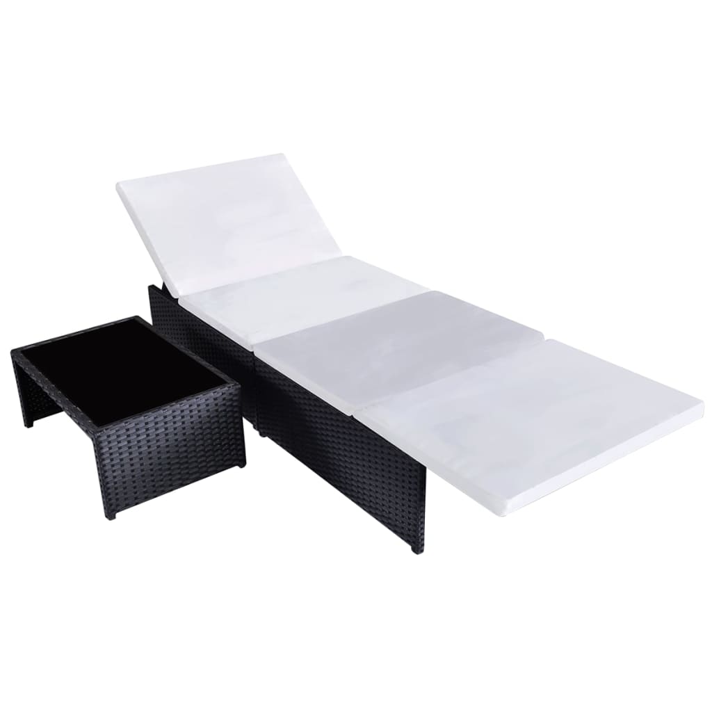 Tuinstoelen 2 st verstelbaar met tafel poly rattan zwart