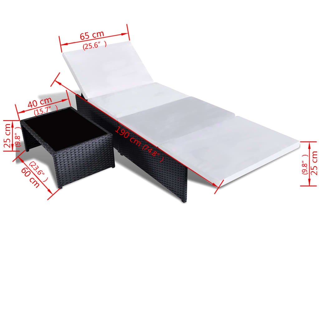 Tuinstoelen 2 st verstelbaar met tafel poly rattan zwart