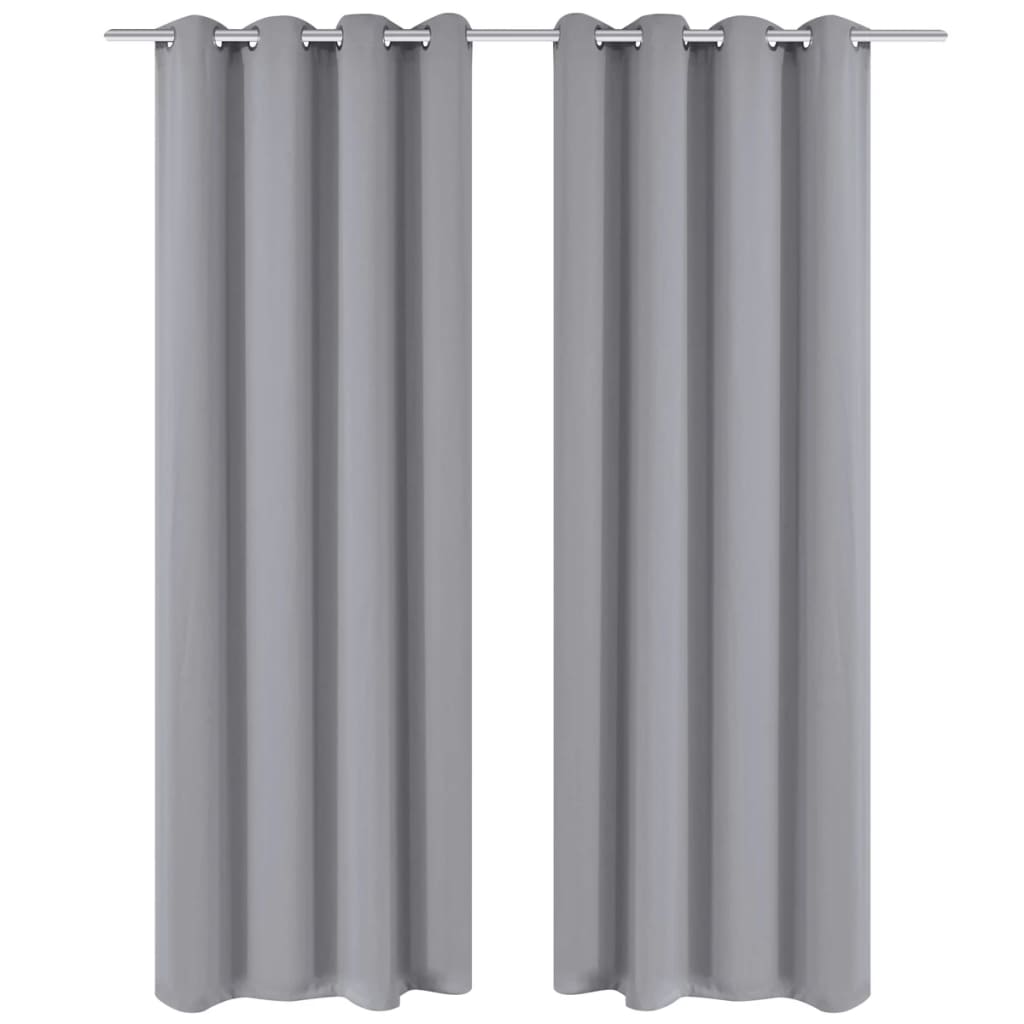 Gordijnen met metalen ringen verduisterend 135x175 grijs 2 st