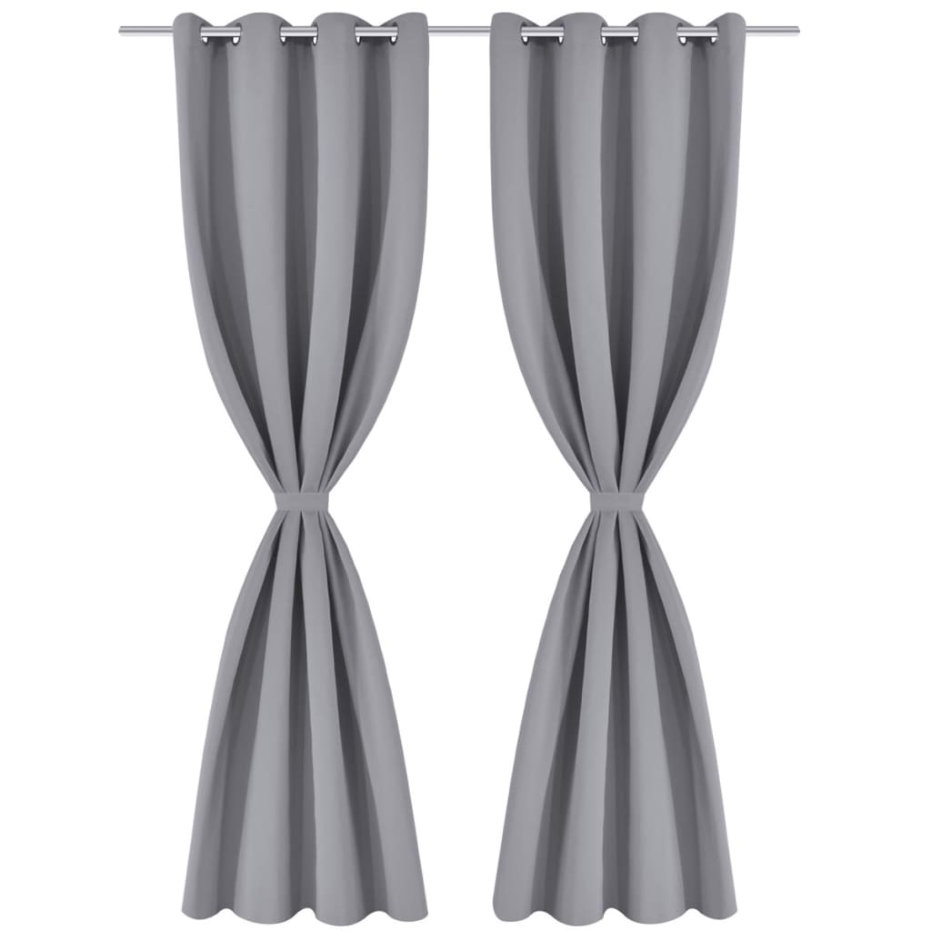 Gordijnen met metalen ringen verduisterend 135x175 grijs 2 st