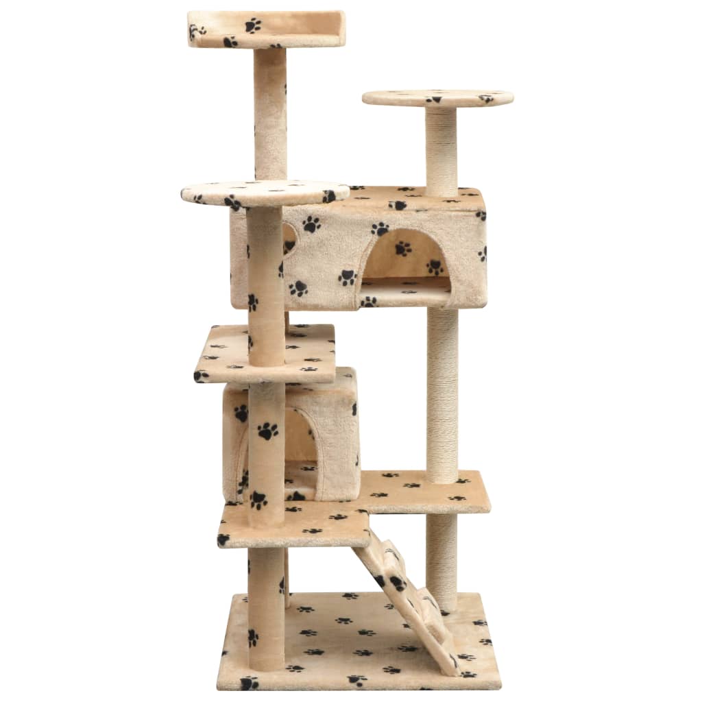 Kattenkrabpaal met sisal krabpalen 125 cm pootafdrukprint beige