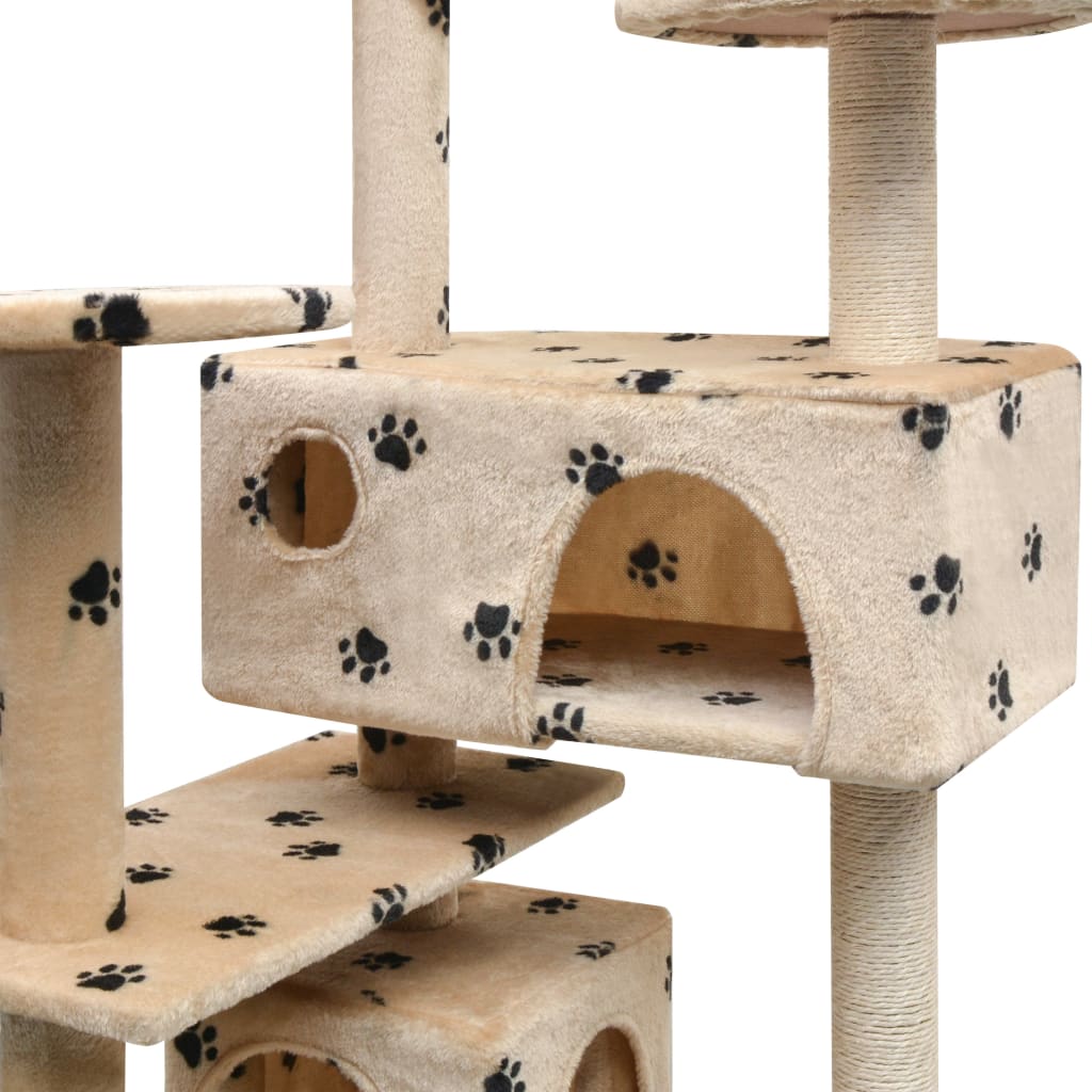Kattenkrabpaal met sisal krabpalen 125 cm pootafdrukprint beige