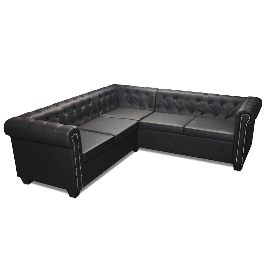 Hoekbank 5-zits Chesterfield-stijl kunstleer zwart