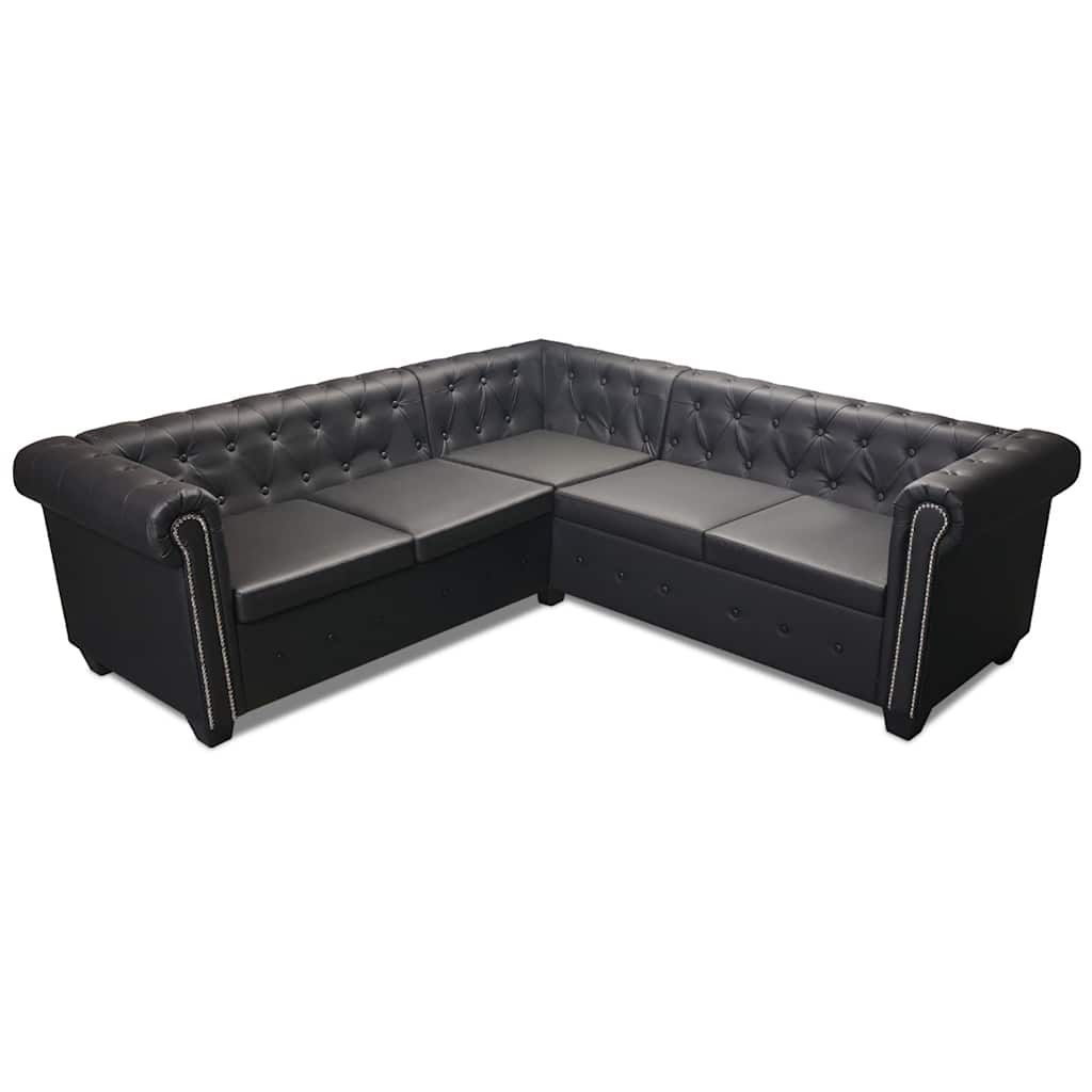 Hoekbank 5-zits Chesterfield-stijl kunstleer zwart