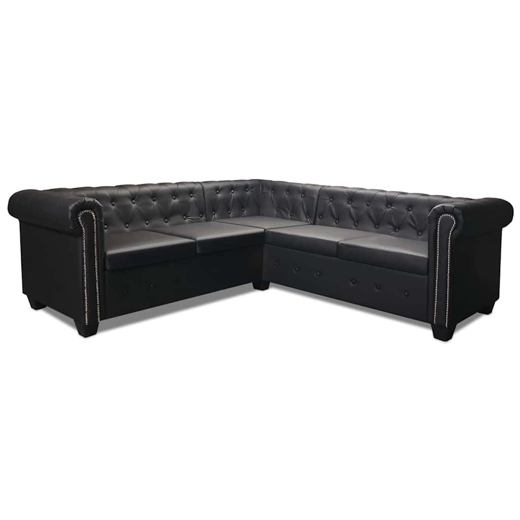 Hoekbank 5-zits Chesterfield-stijl kunstleer zwart
