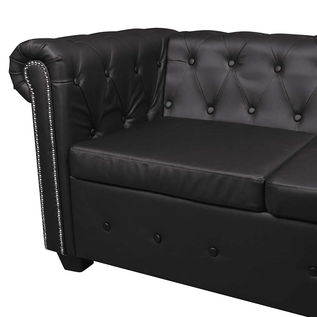 Hoekbank 5-zits Chesterfield-stijl kunstleer zwart