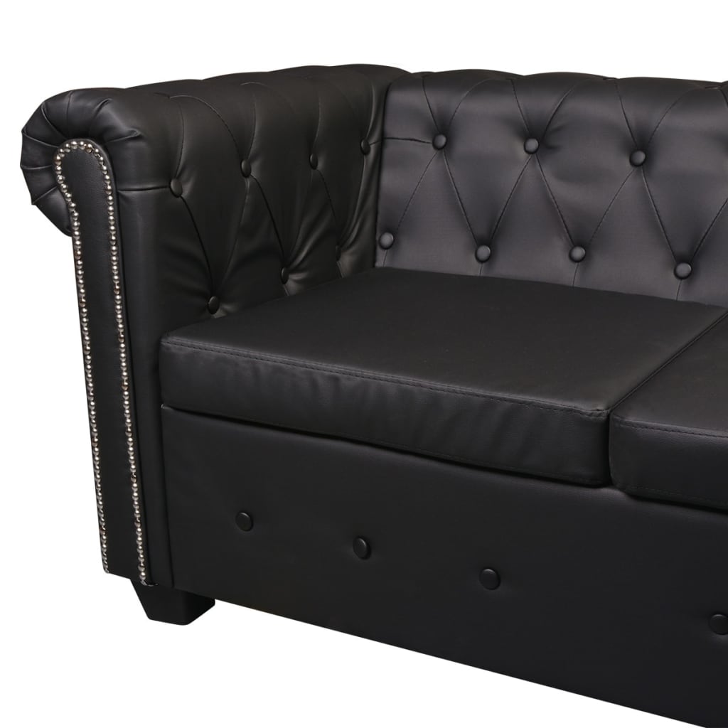 Chesterfield hoekbank 6-zits kunstleer zwart