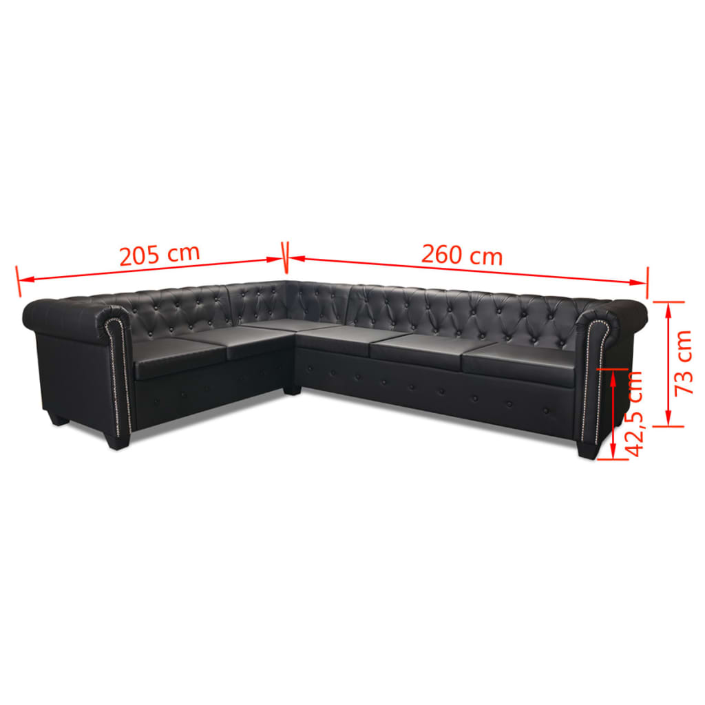 Chesterfield hoekbank 6-zits kunstleer zwart