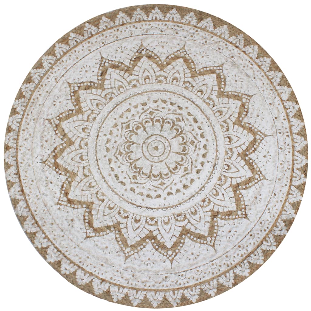 Tapijt met print rond 150 cm gevlochten jute