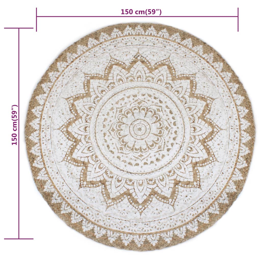 Tapijt met print rond 150 cm gevlochten jute