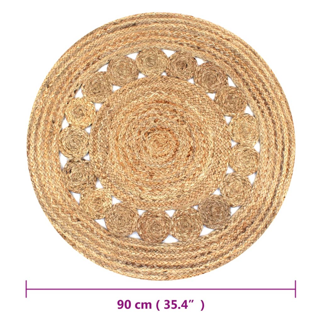 Tapijt met ontwerp rond 90 cm gevlochten jute