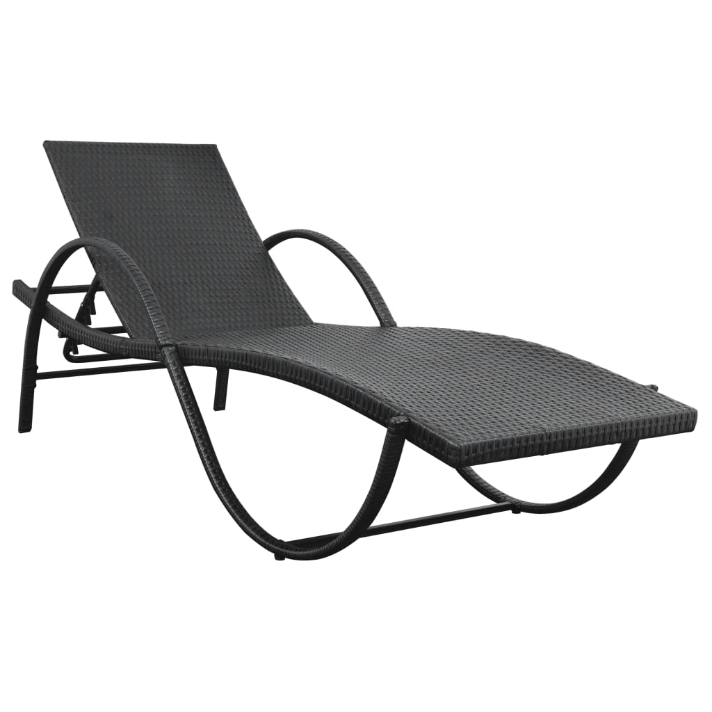 Ligbedden 2 st met tafel poly rattan zwart
