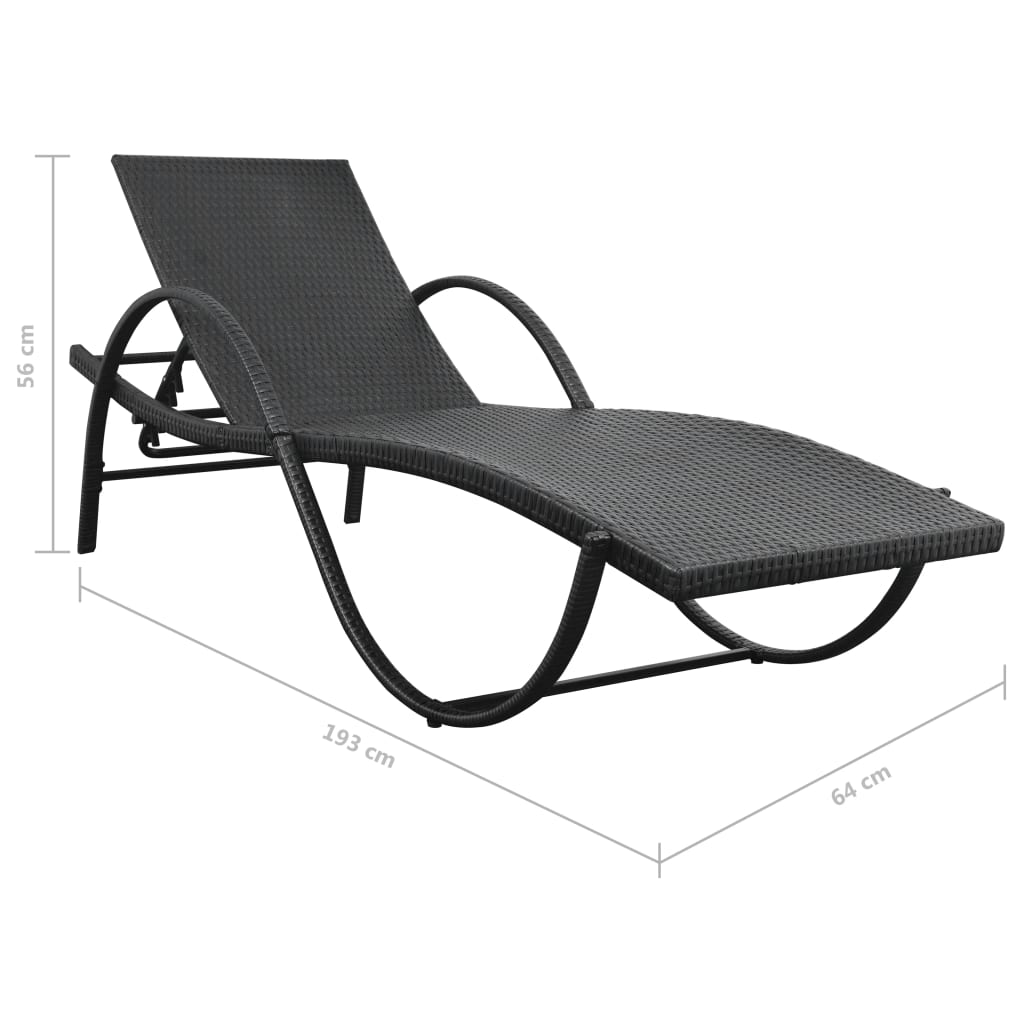 Ligbedden 2 st met tafel poly rattan zwart