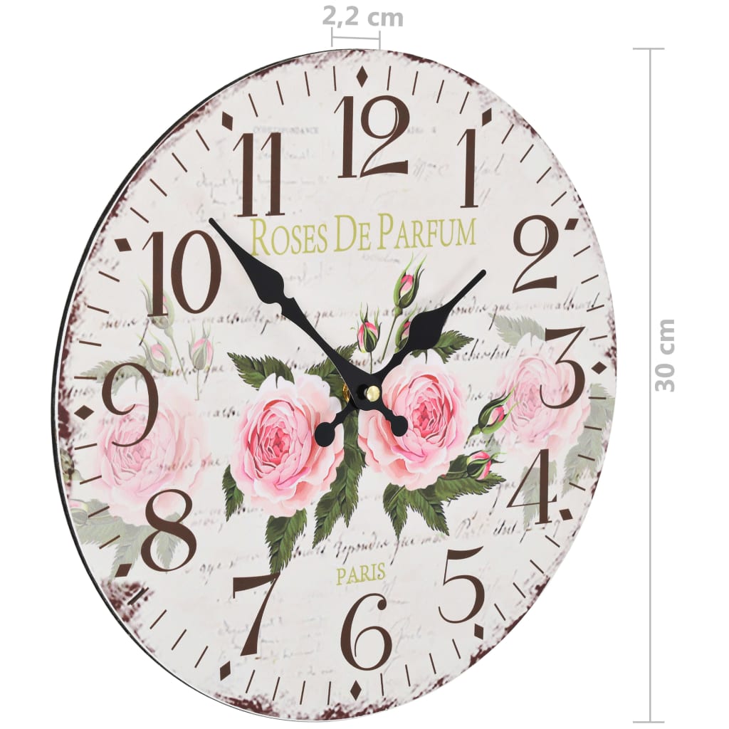 Wandklok vintage stijl 30 cm bloemen