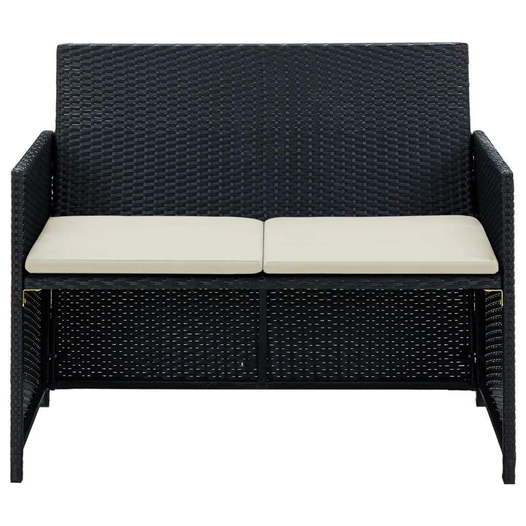 Tuinbank 2-zits met kussens poly rattan zwart
