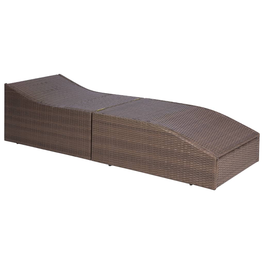 Ligbed met kussen poly rattan bruin
