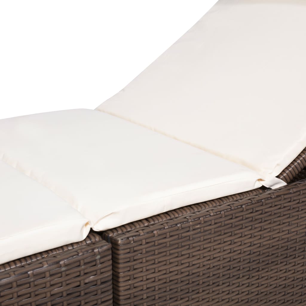 Ligbed met kussen poly rattan bruin
