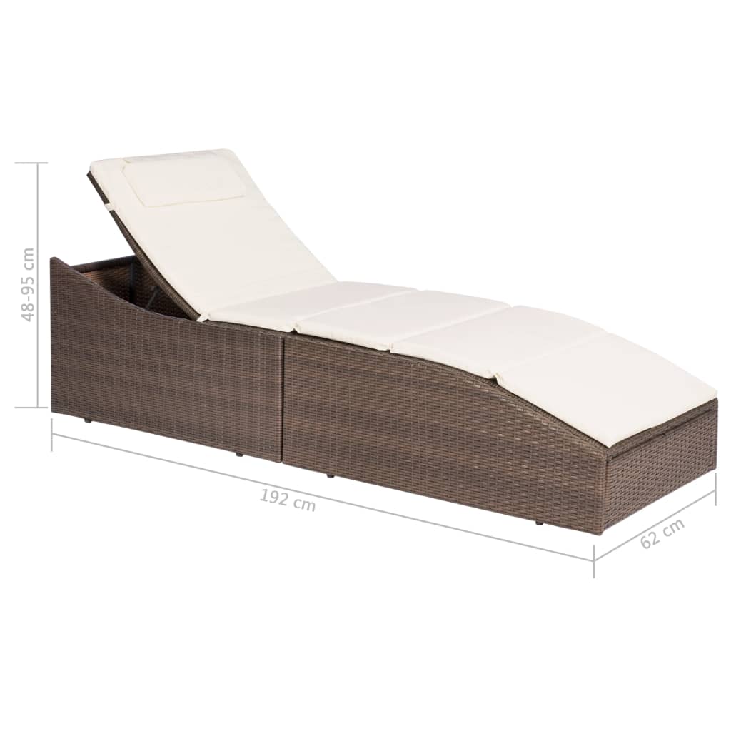 Ligbed met kussen poly rattan bruin