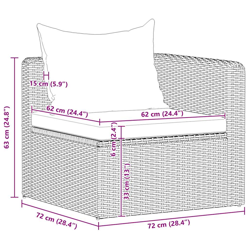 3-delige Loungeset met kussens poly rattan grijs