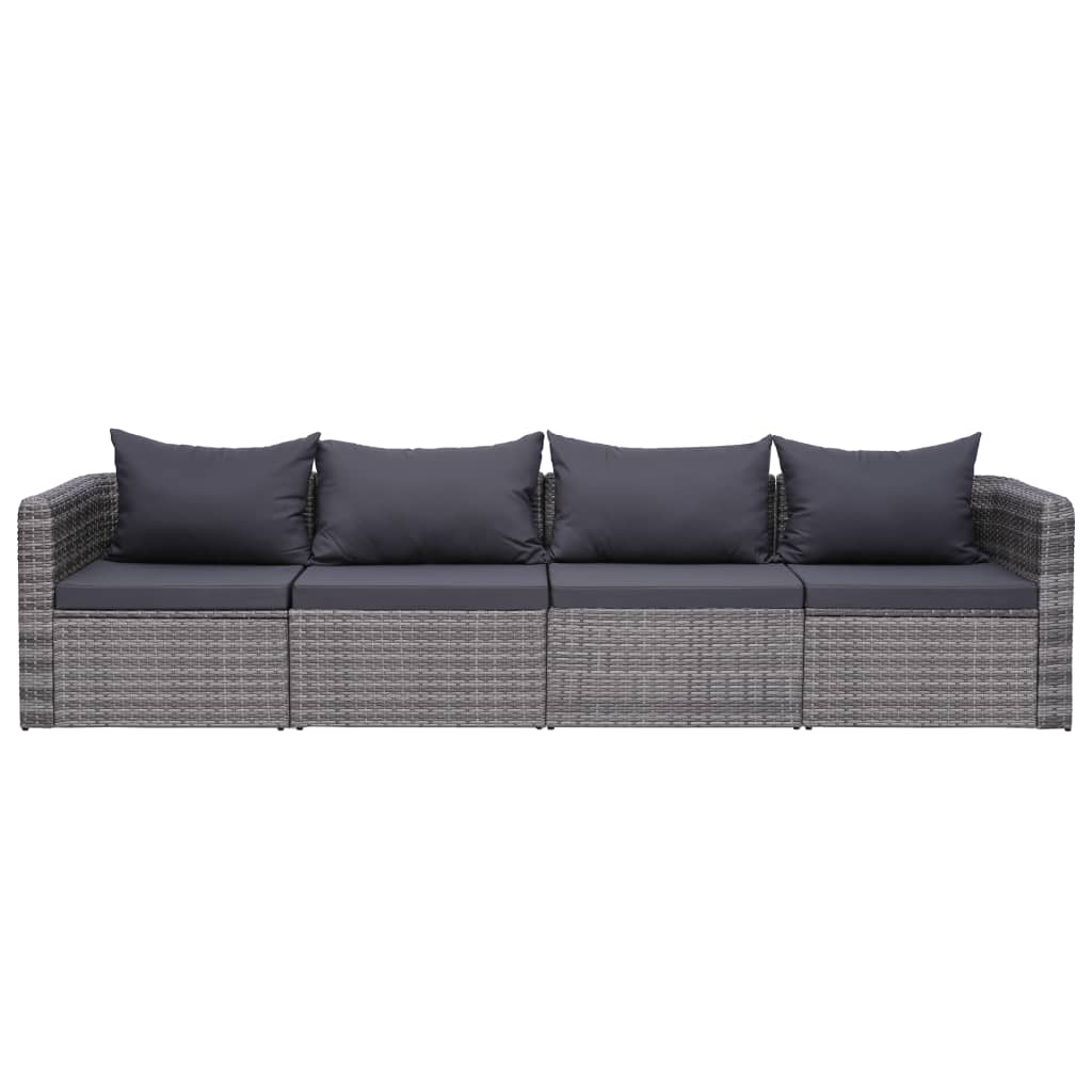 4-delige Loungeset met kussens poly rattan grijs