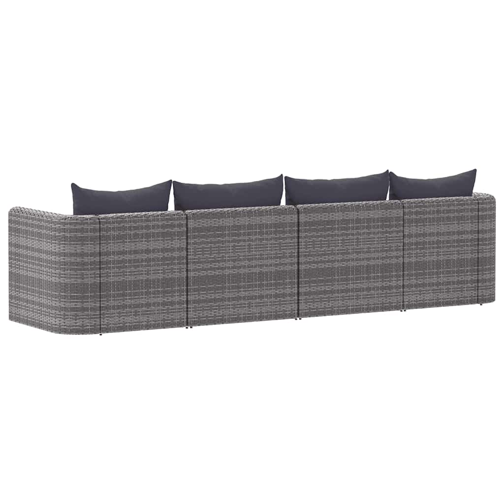 4-delige Loungeset met kussens poly rattan grijs