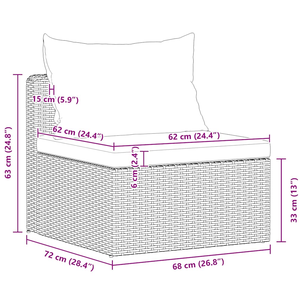 4-delige Loungeset met kussens poly rattan grijs