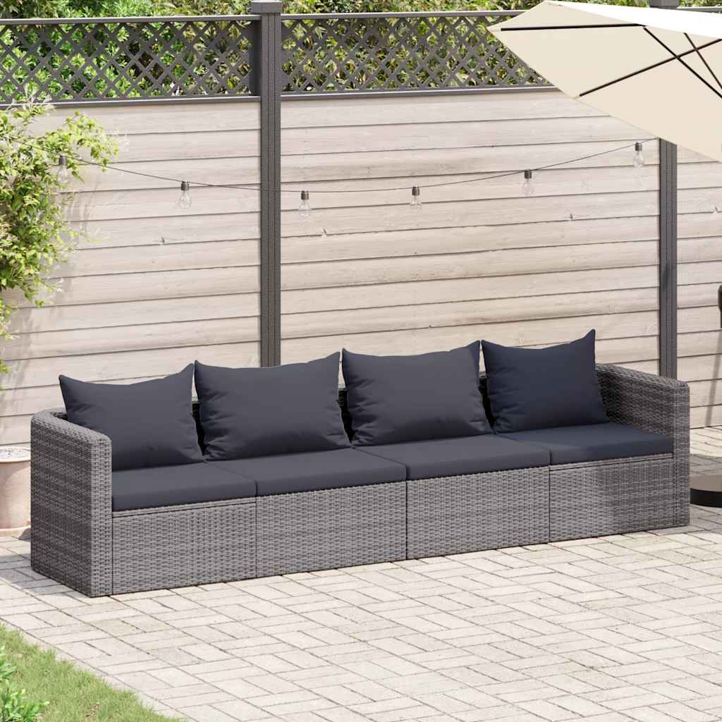 4-delige Loungeset met kussens poly rattan grijs