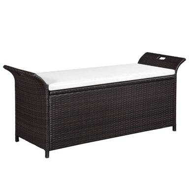 Opbergbankje Met Kussen 138 Cm Poly Rattan Bruin 138 x 50 x 60 cm