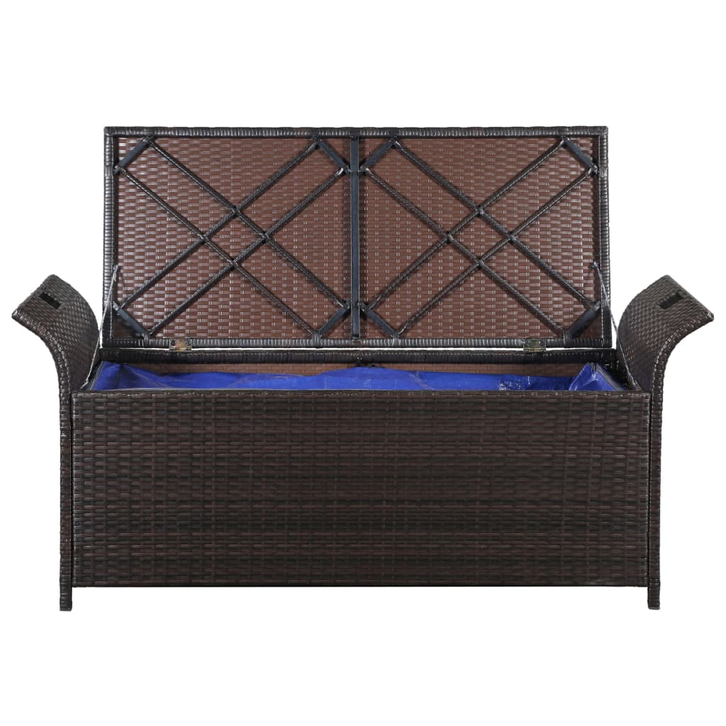 Opbergbankje Met Kussen 138 Cm Poly Rattan Bruin 138 x 50 x 60 cm