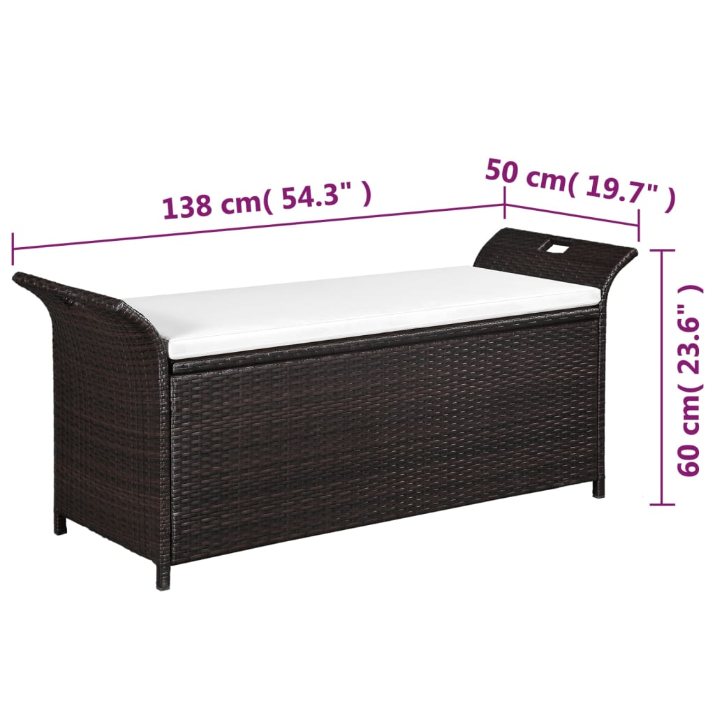 Opbergbankje Met Kussen 138 Cm Poly Rattan Bruin 138 x 50 x 60 cm