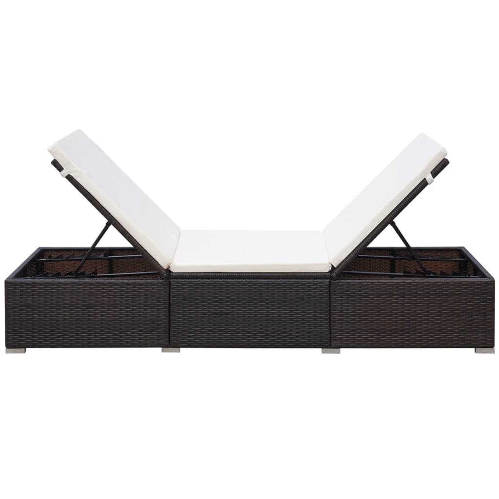 Ligbed met kussen poly rattan bruin