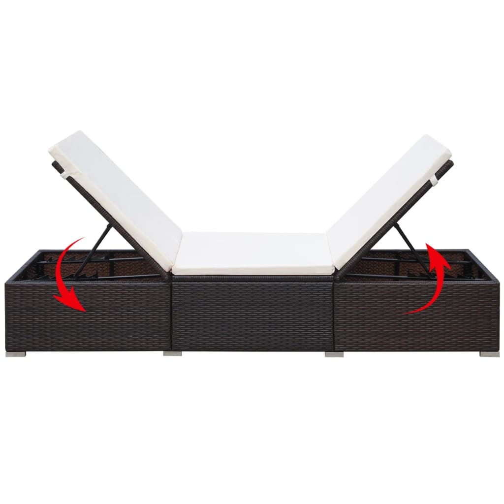 Ligbed met kussen poly rattan bruin