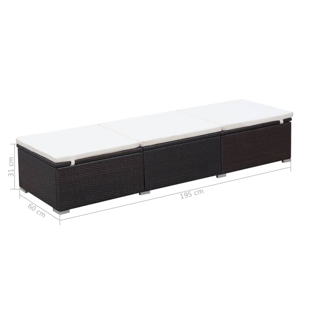 Ligbed met kussen poly rattan bruin