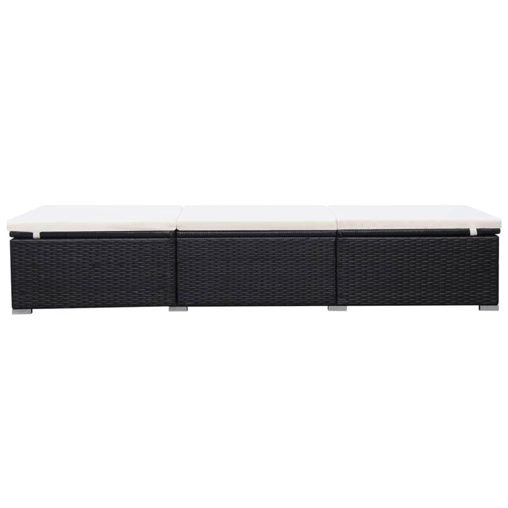 Ligbed met kussen poly rattan zwart