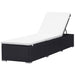 Ligbed met kussen poly rattan zwart