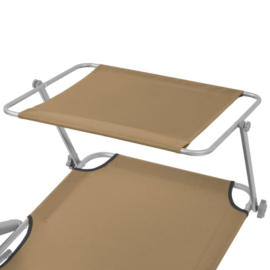 Ligbed met luifel inklapbaar staal taupe