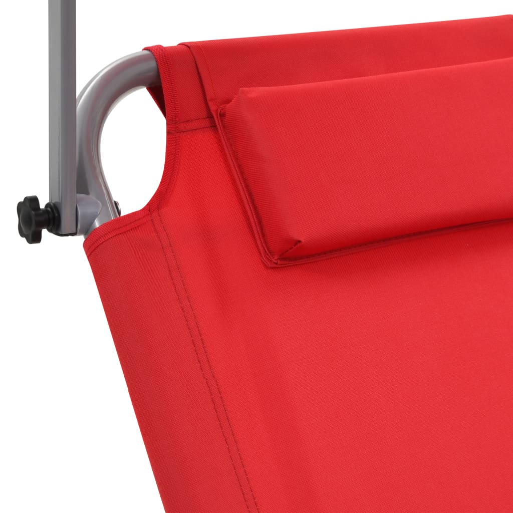 Ligbed met luifel en wieltjes inklapbaar staal rood