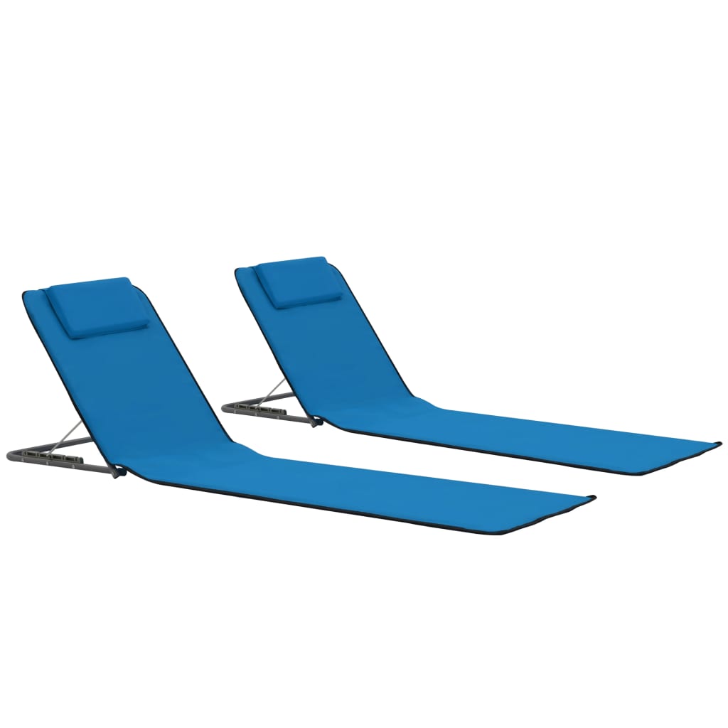 Strandmatten inklapbaar 2 st staal en stof blauw