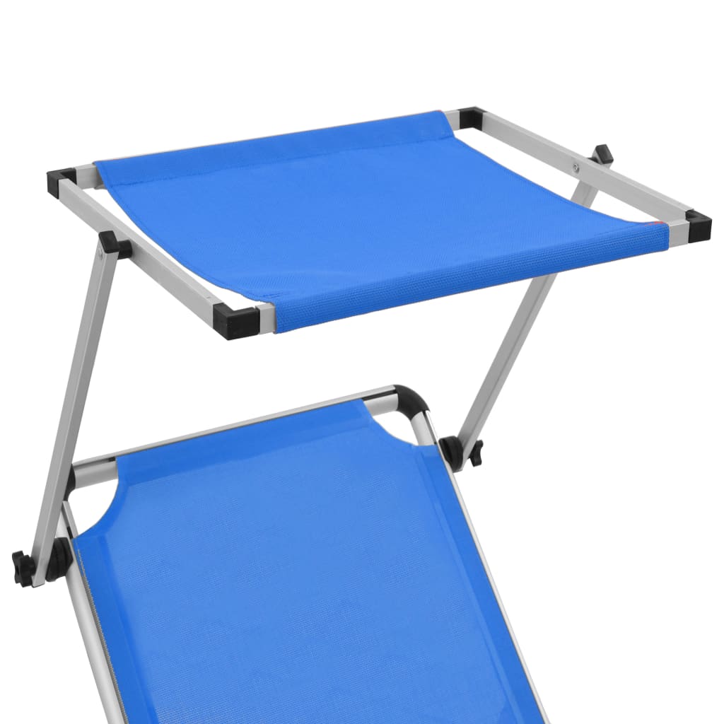 Ligbed inklapbaar met dak aluminium en textileen blauw