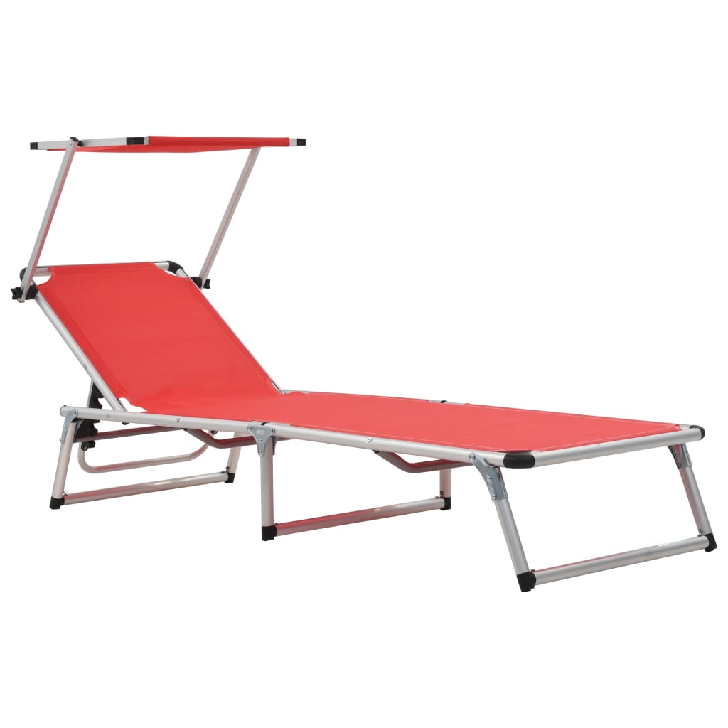 Ligbed inklapbaar met dak aluminium en textileen rood