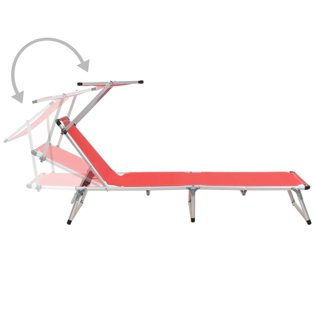 Ligbed inklapbaar met dak aluminium en textileen rood