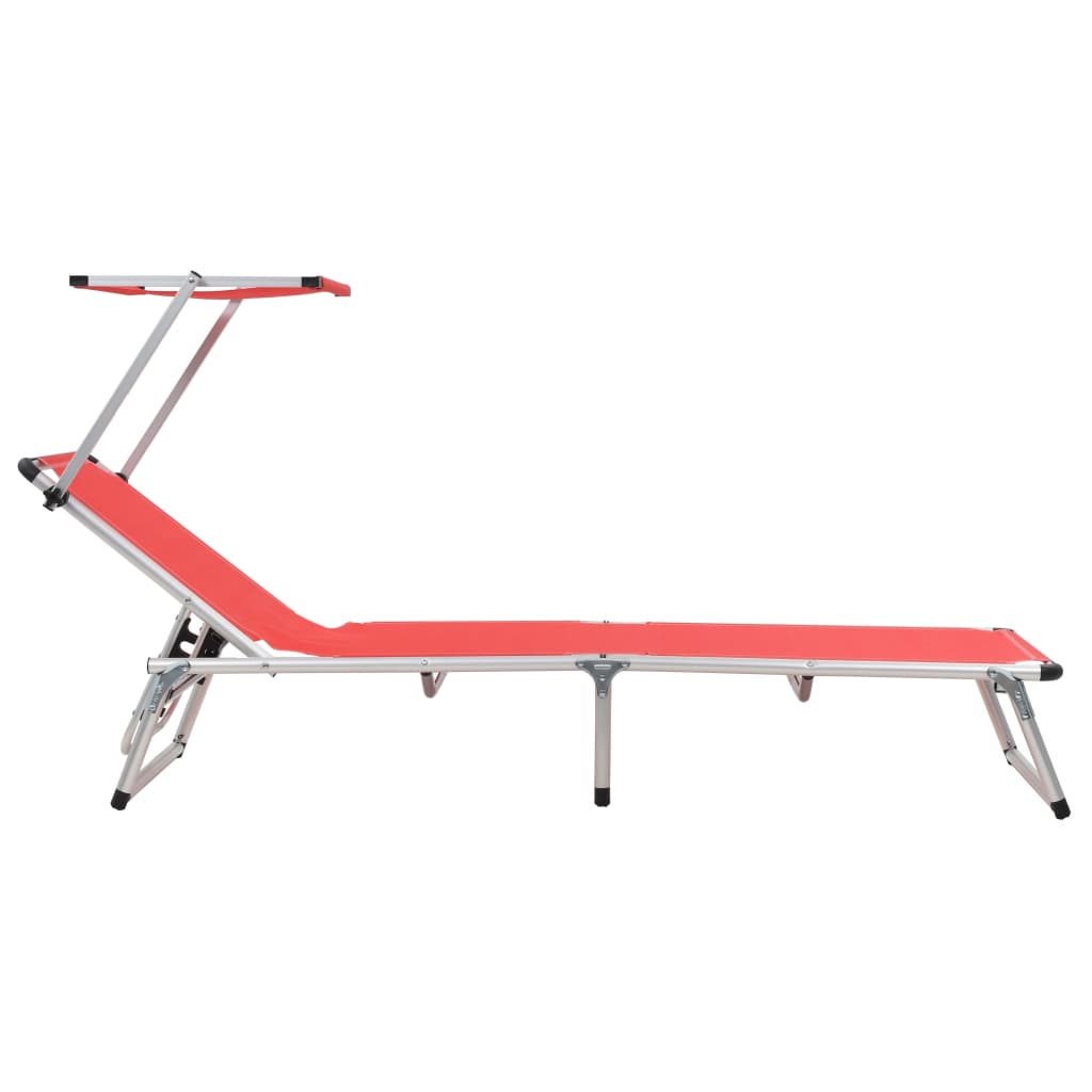 Ligbed inklapbaar met dak aluminium en textileen rood