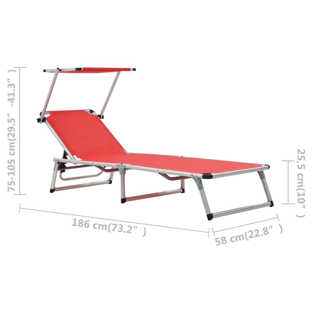 Ligbed inklapbaar met dak aluminium en textileen rood
