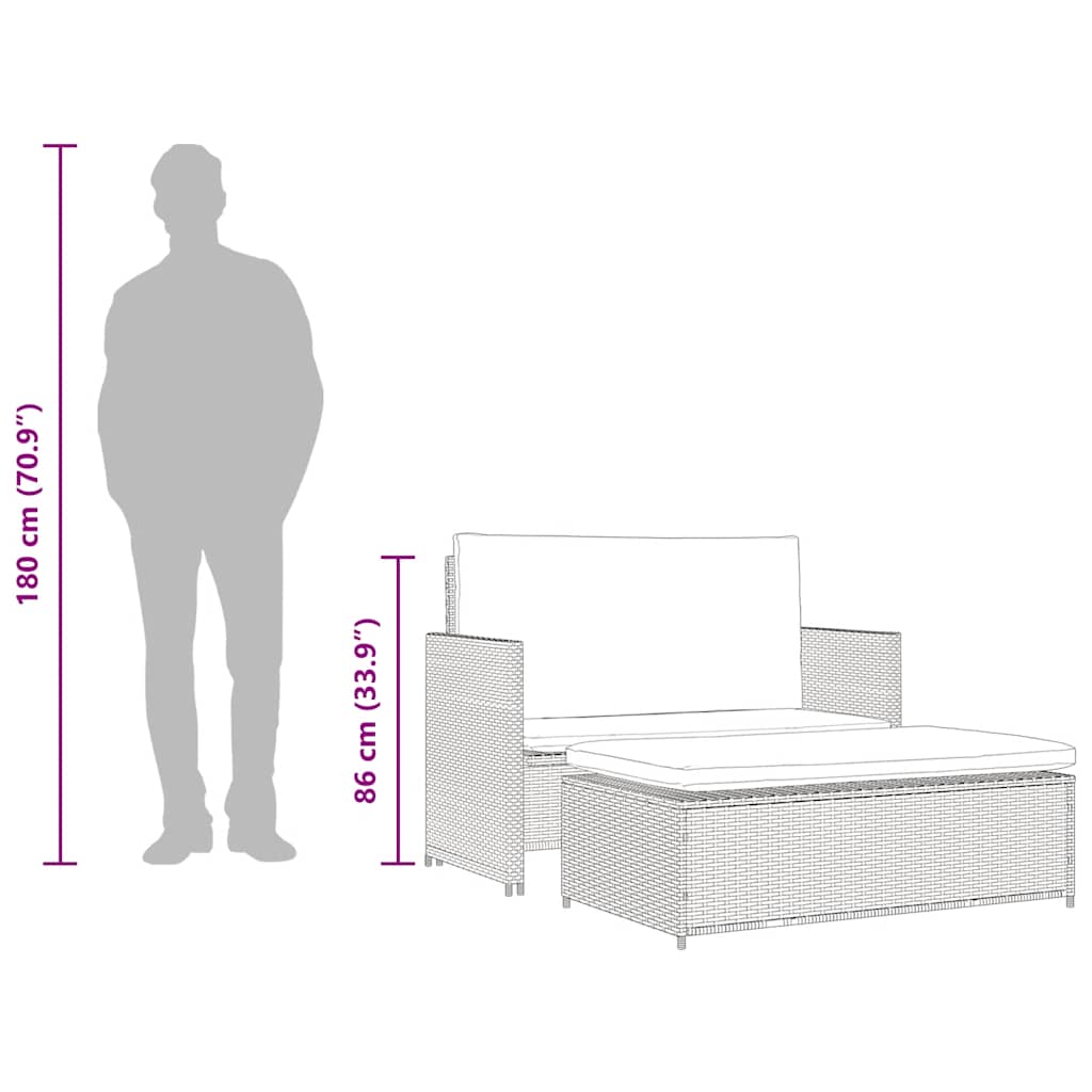 2-delige Loungeset met kussens poly rattan grijs